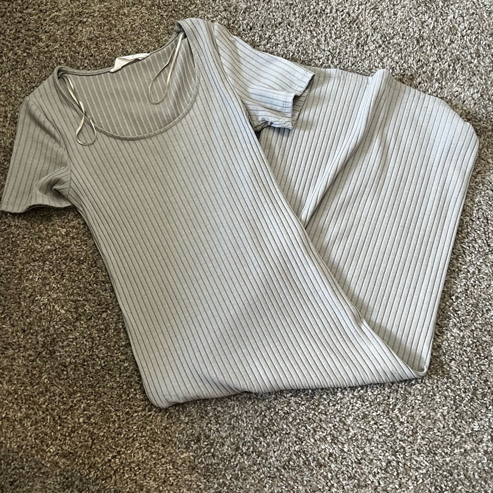 Primark Light Gray Ribbed Short Sleeve Dress